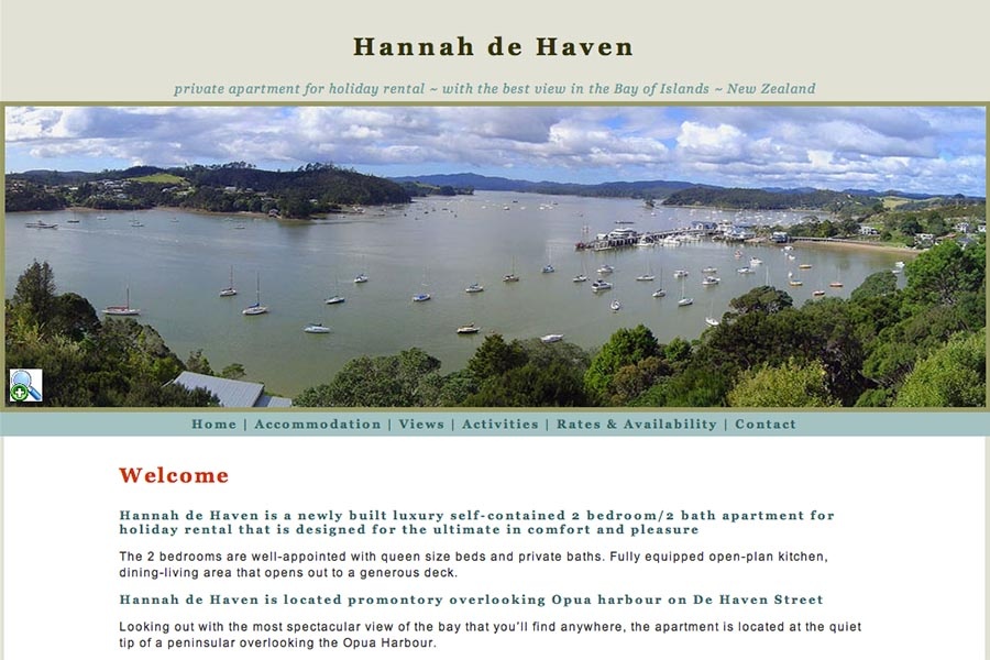 web design for a holiday home in New Zealand