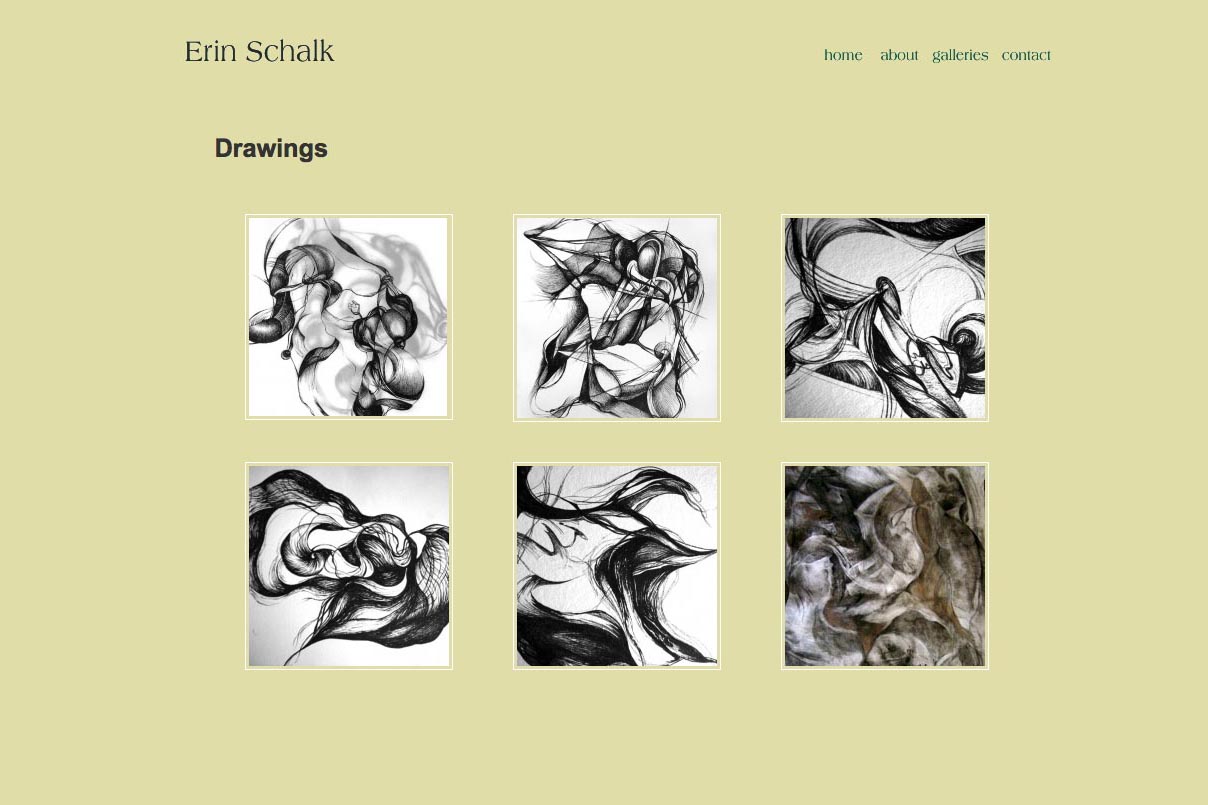 web design for an abstract artist and ceramicist - drawings page