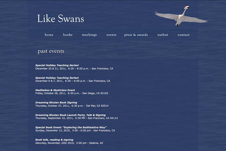 website design for a book author - events page