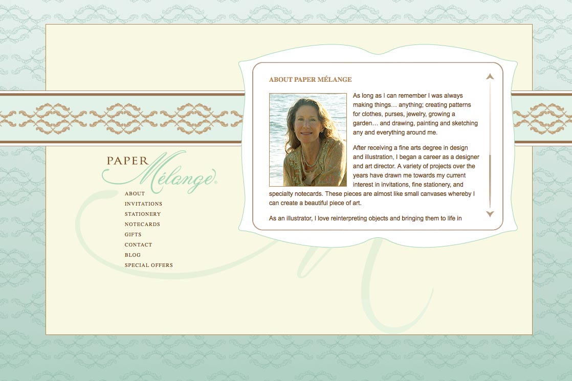 web design for a stationery designer - about page