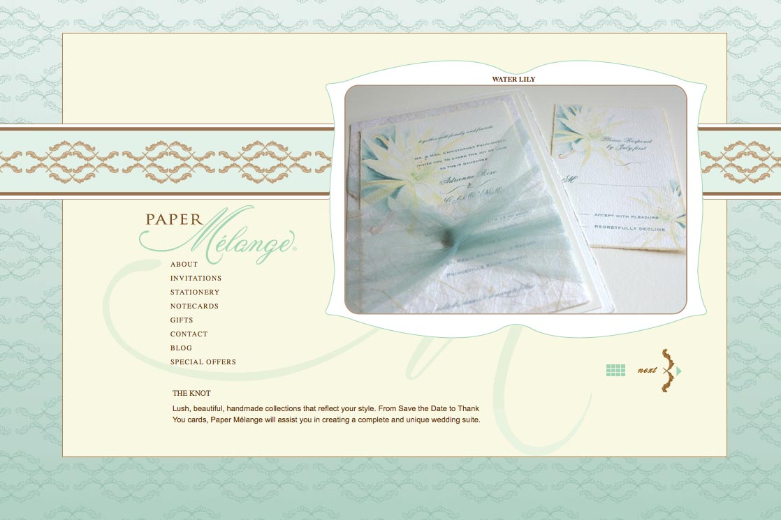 web design for a stationery designer - invitations page