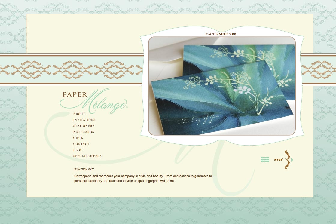 web design for a stationery designer - stationery page