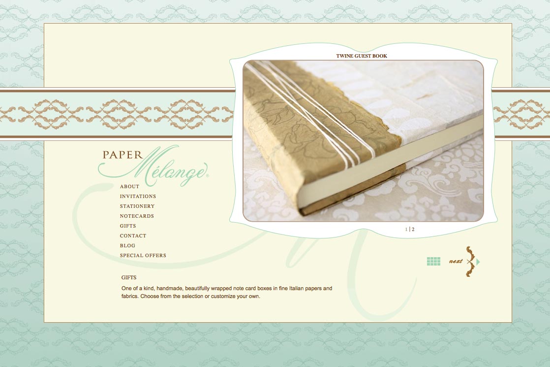 web design for a stationery designer - gifts page