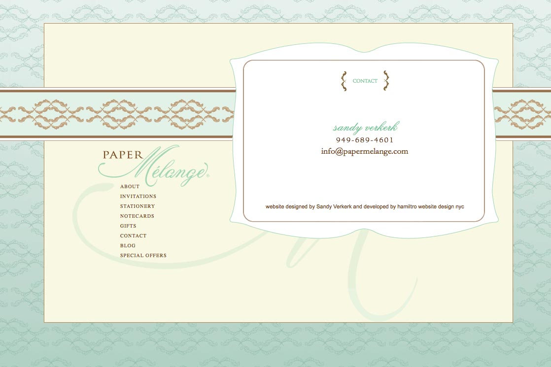 web design for a stationery designer - contact page