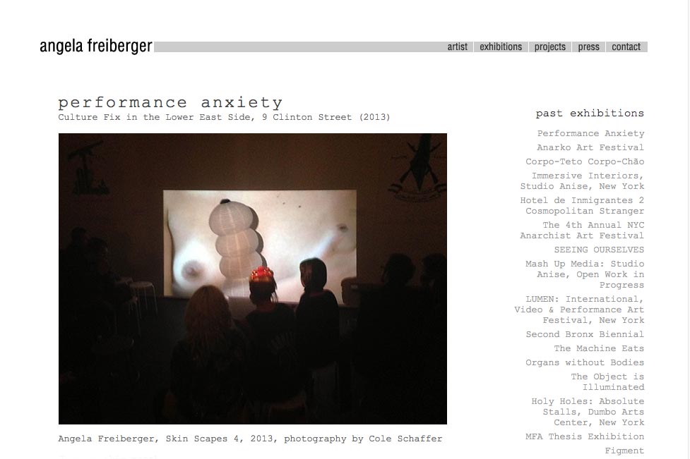 web design for a sculptor and performance artist - exhibitions page