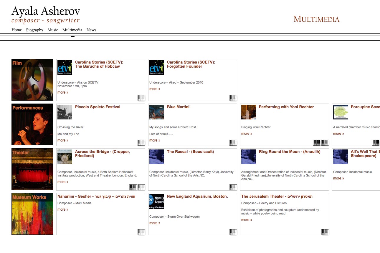 web design for a composer - multi-media index page