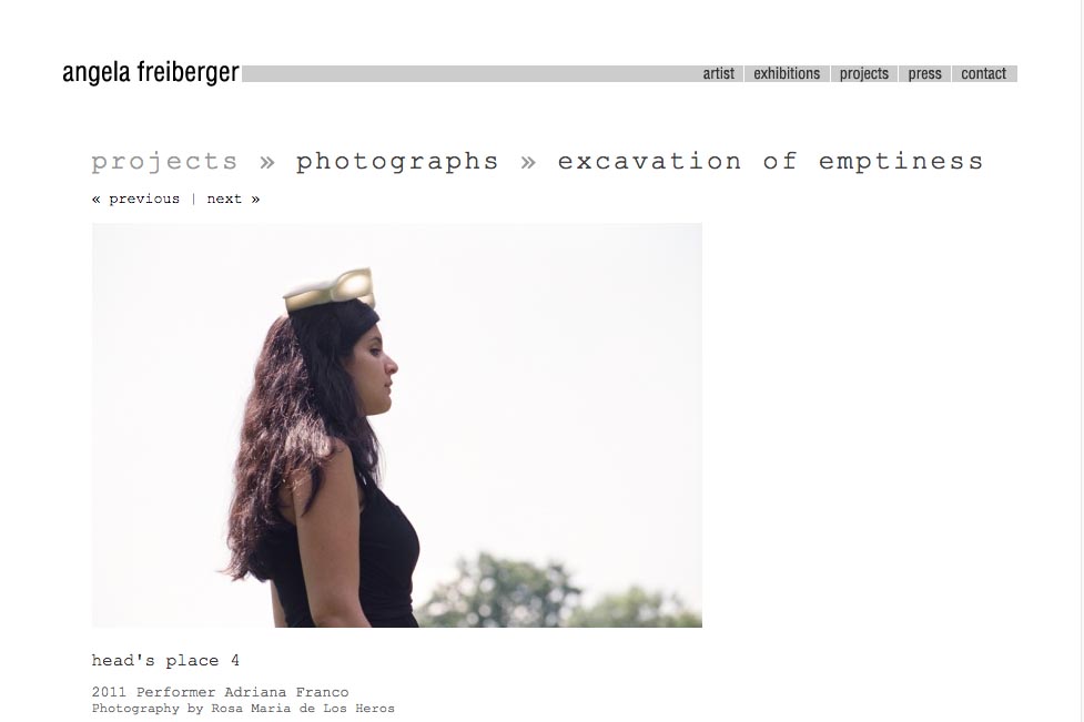 web design for a sculptor and performance artist - single photograph page