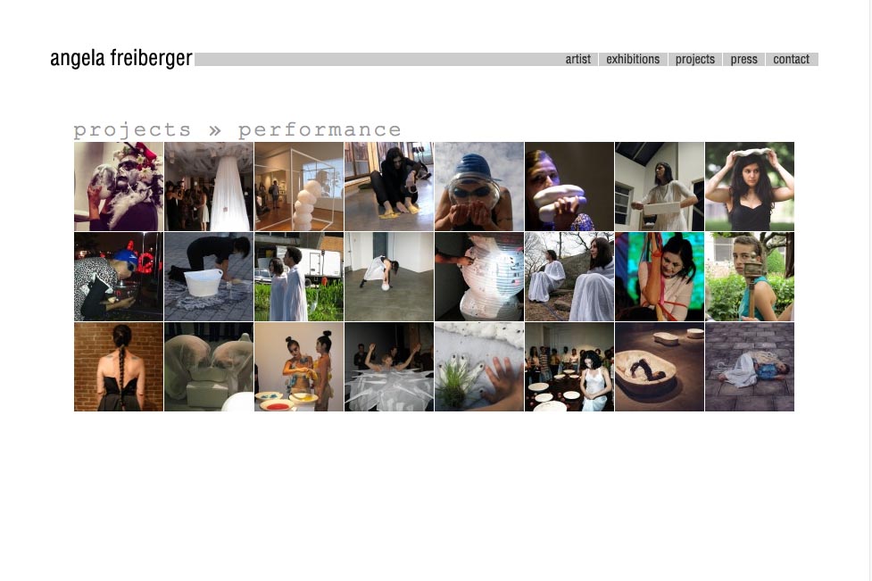 web design for a sculptor and performance artist - performance section index page