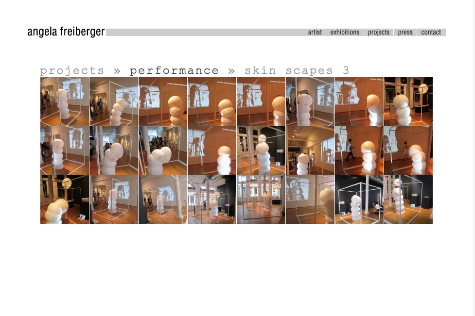 web design for a sculptor and performance artist - performance series index page