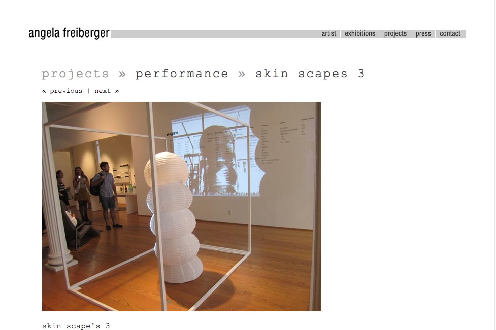 web design for a sculptor and performance artist- single performance page