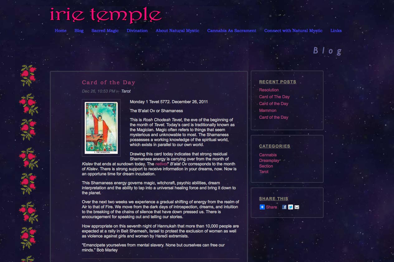 web design for a tarot reader and mystic - blog single article page