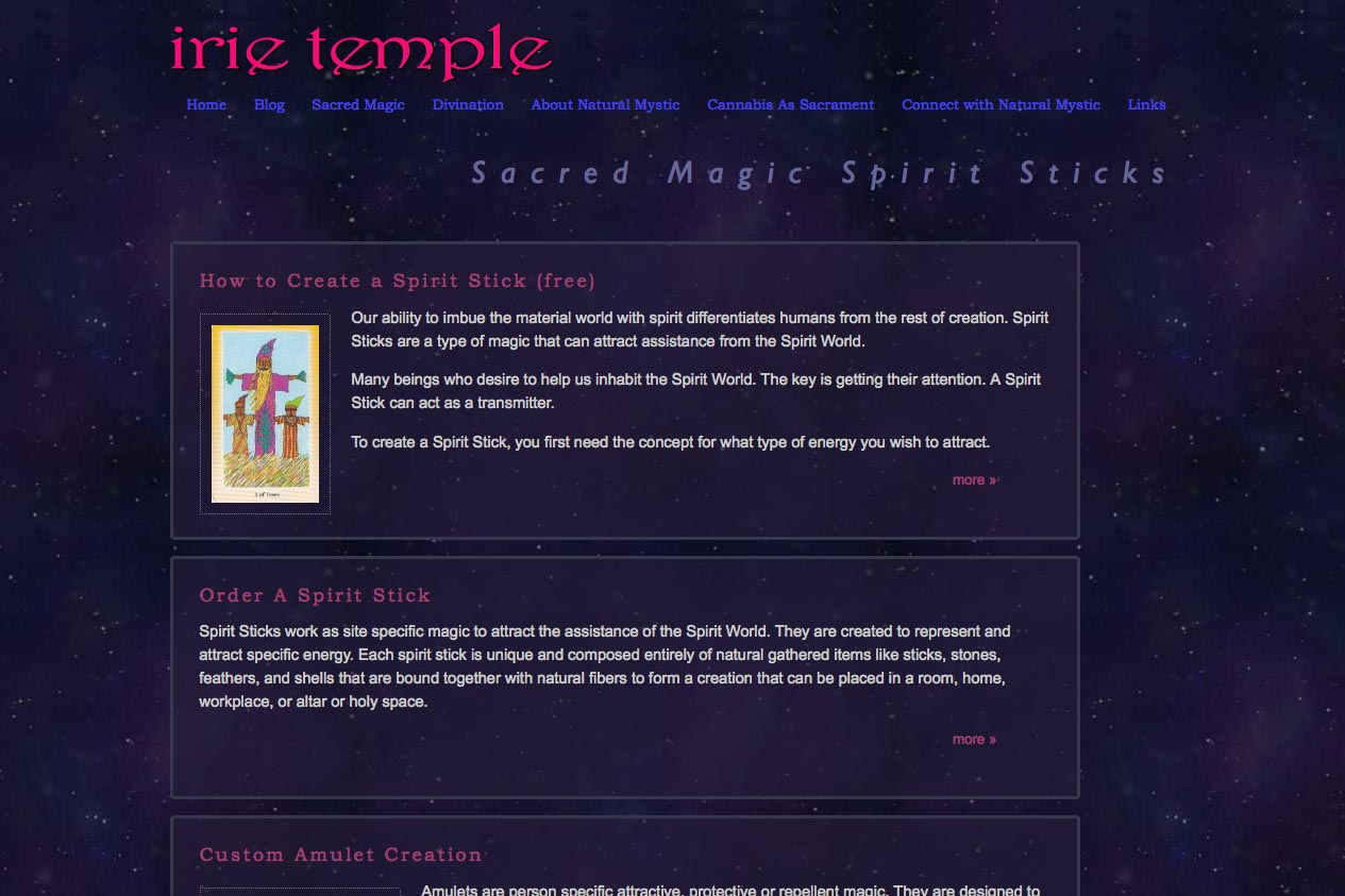 web design for a tarot reader and mystic - sacred magic section index page