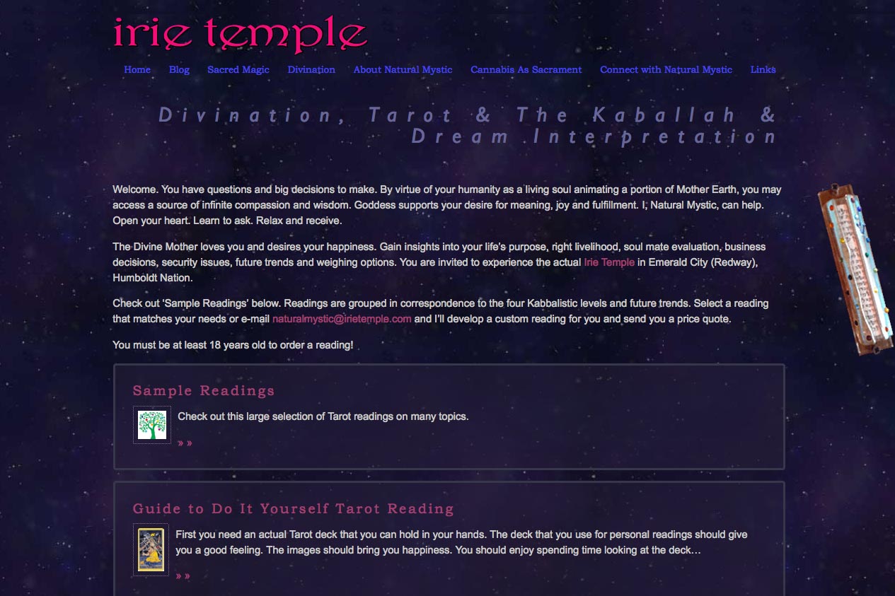 web design for a tarot reader and mystic - divination section index page