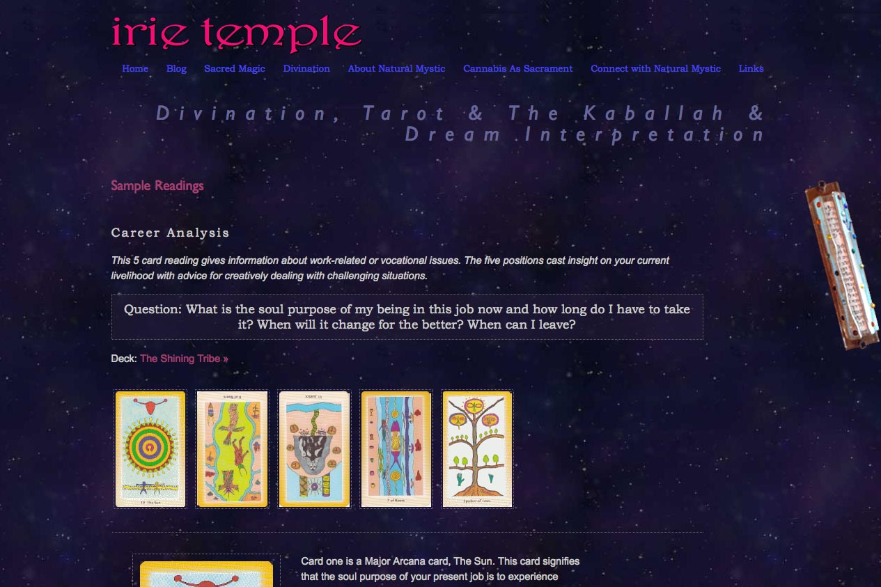 web design for a tarot reader and mystic - divination section single article page