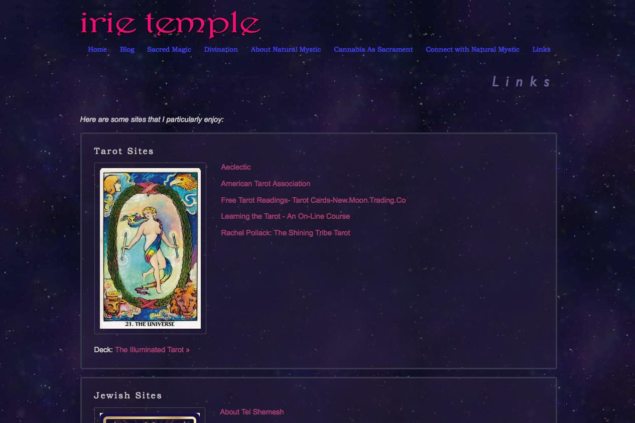 web design for a tarot reader and mystic - links page