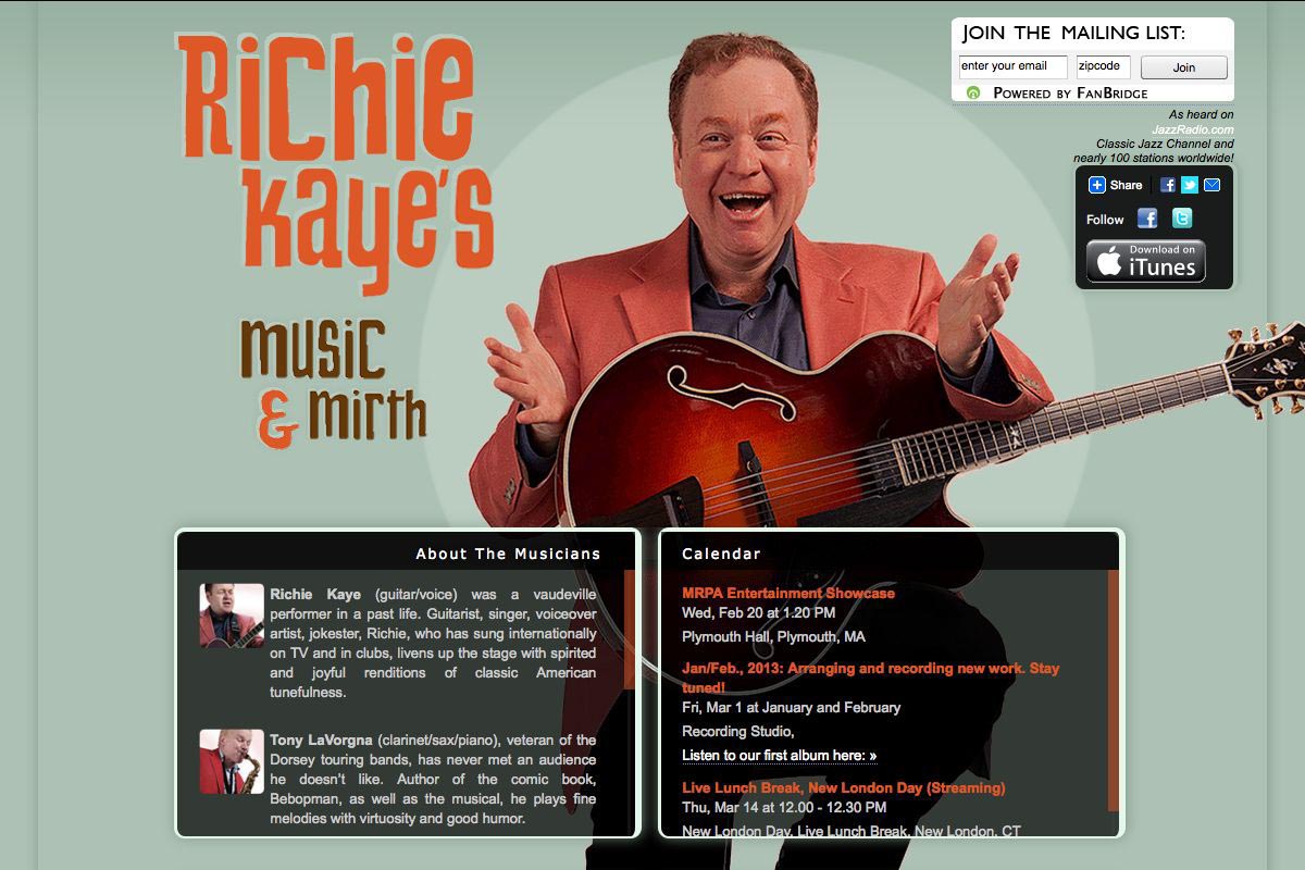 web design for a singer songwriter - music and mirth page