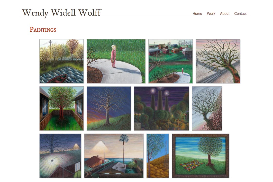 web design for an artist - paintings portfolio index page