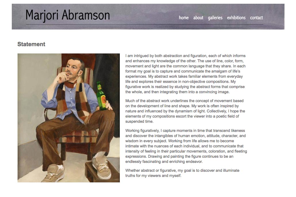 web design for an abstract and figurative artist - statement page