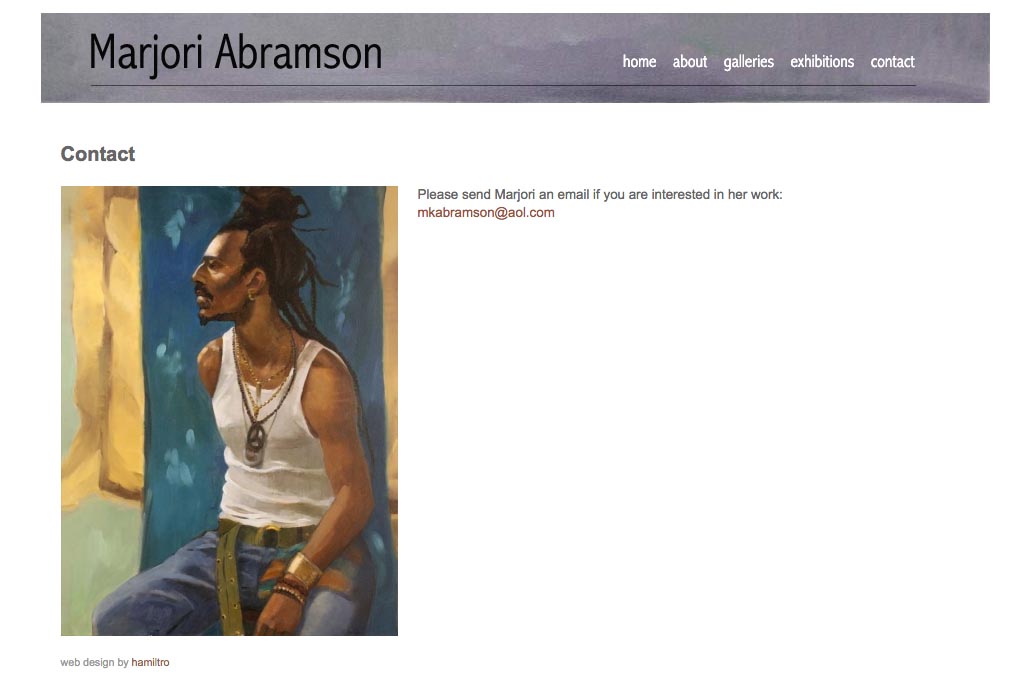 web design for an abstract and figurative artist - contact page