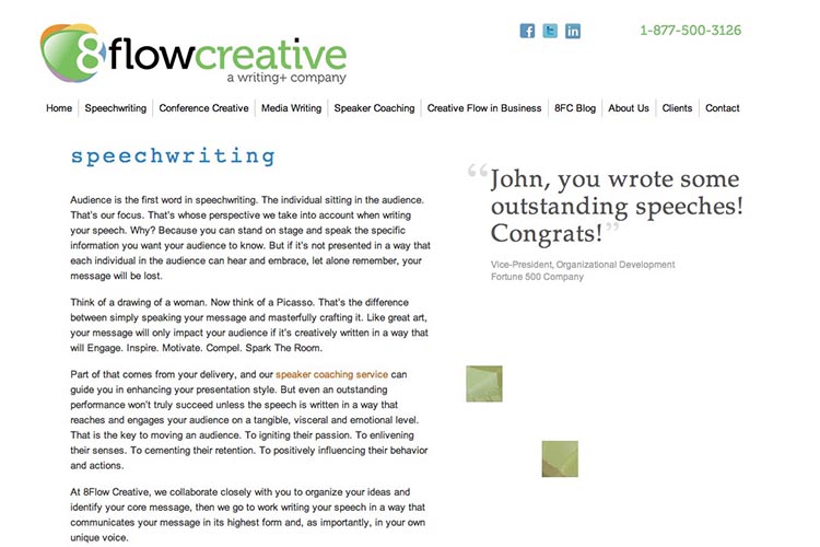 web design for a speaking coach and consultant - speechwriting page