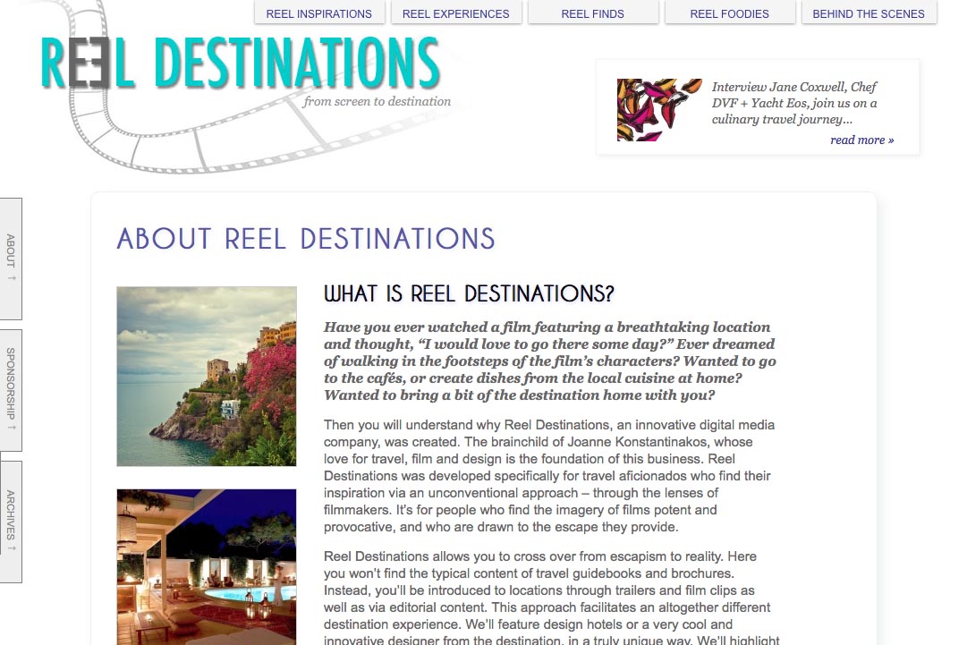 web design for a film-themed travel company - about page