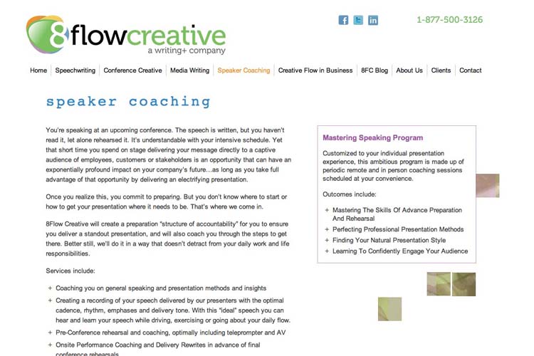 web design for a speaking coach and consultant - speaker coaching page