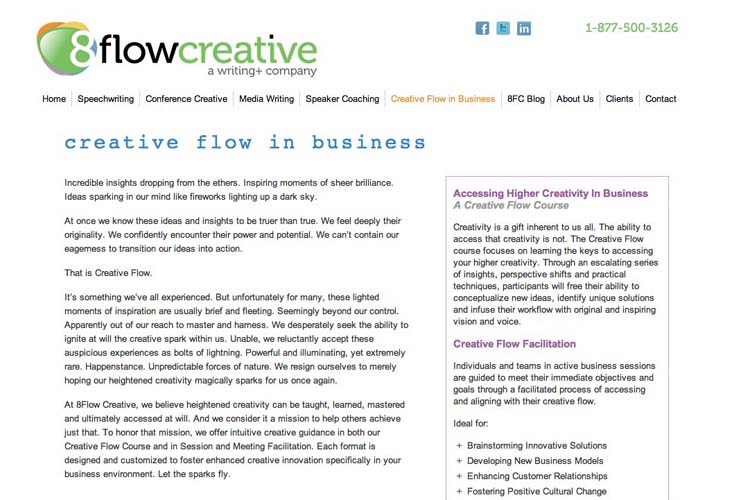 web design for a speaking coach and consultant - business page