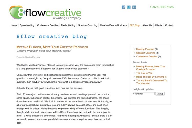 web design for a speaking coach and consultant - creative flow page