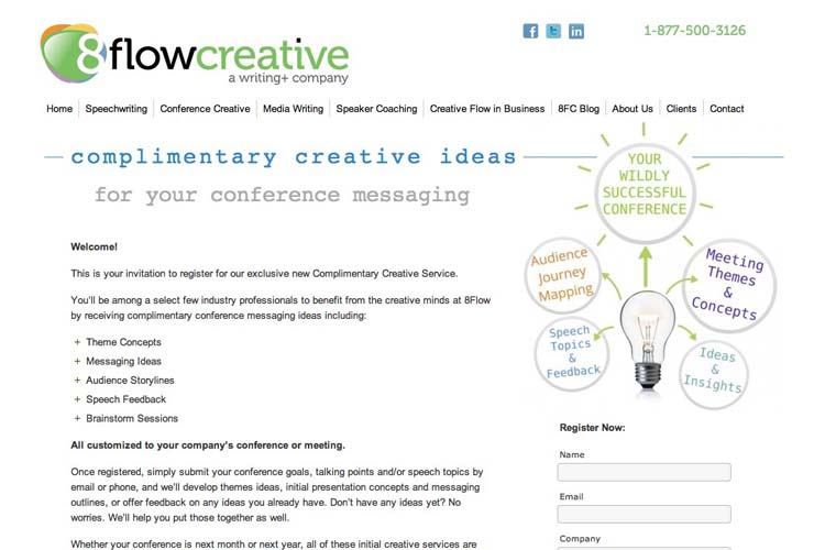 web design for a speaking coach and consultant - creative ideas page