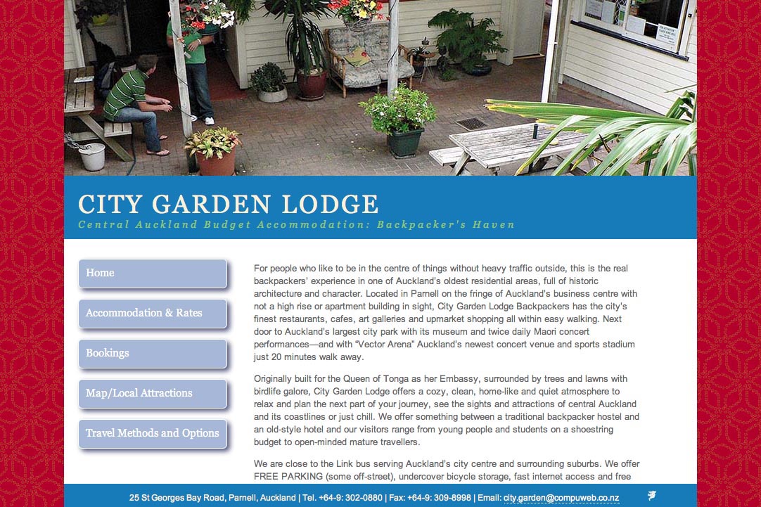 web design for a budget accommodation lodge in Auckland, New Zealand - City Garden Lodge