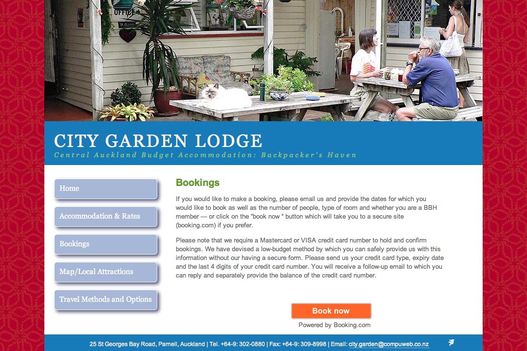 web design for a budget accommodation lodge - bookings page