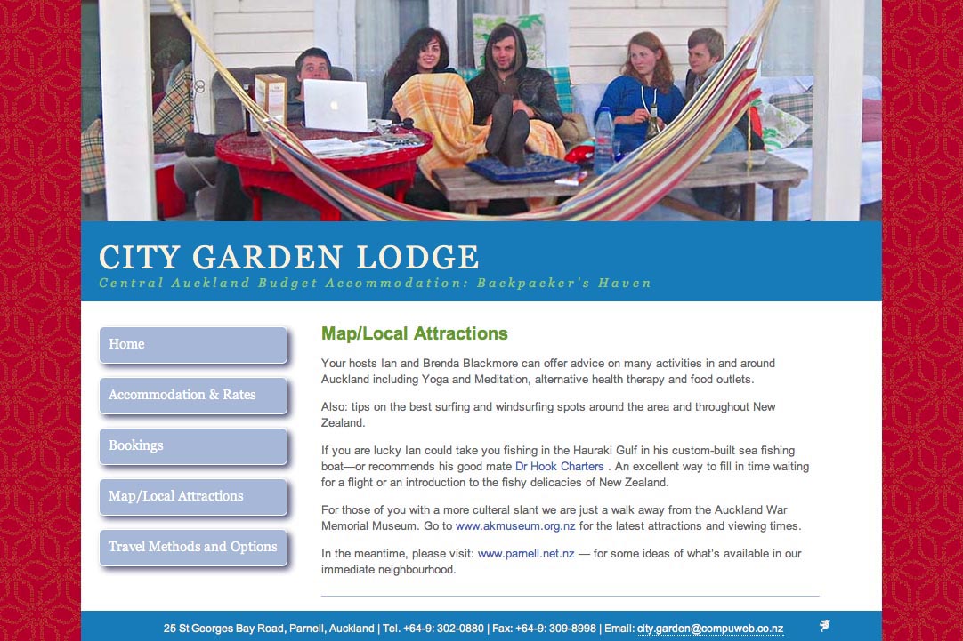 web design for a budget accommodation lodge - map and local attractions page