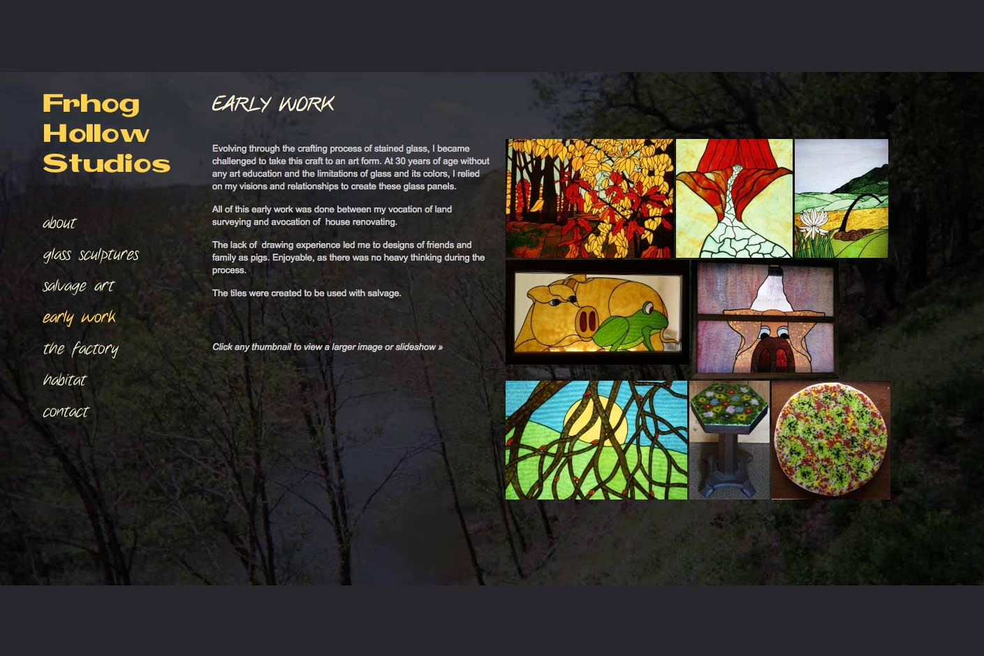 web design for a glass sculpture artist - early work page