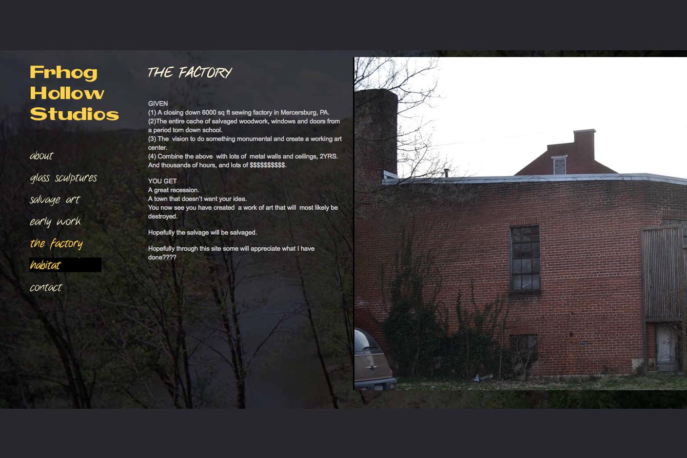 web design for a glass sculpture artist - the factory page