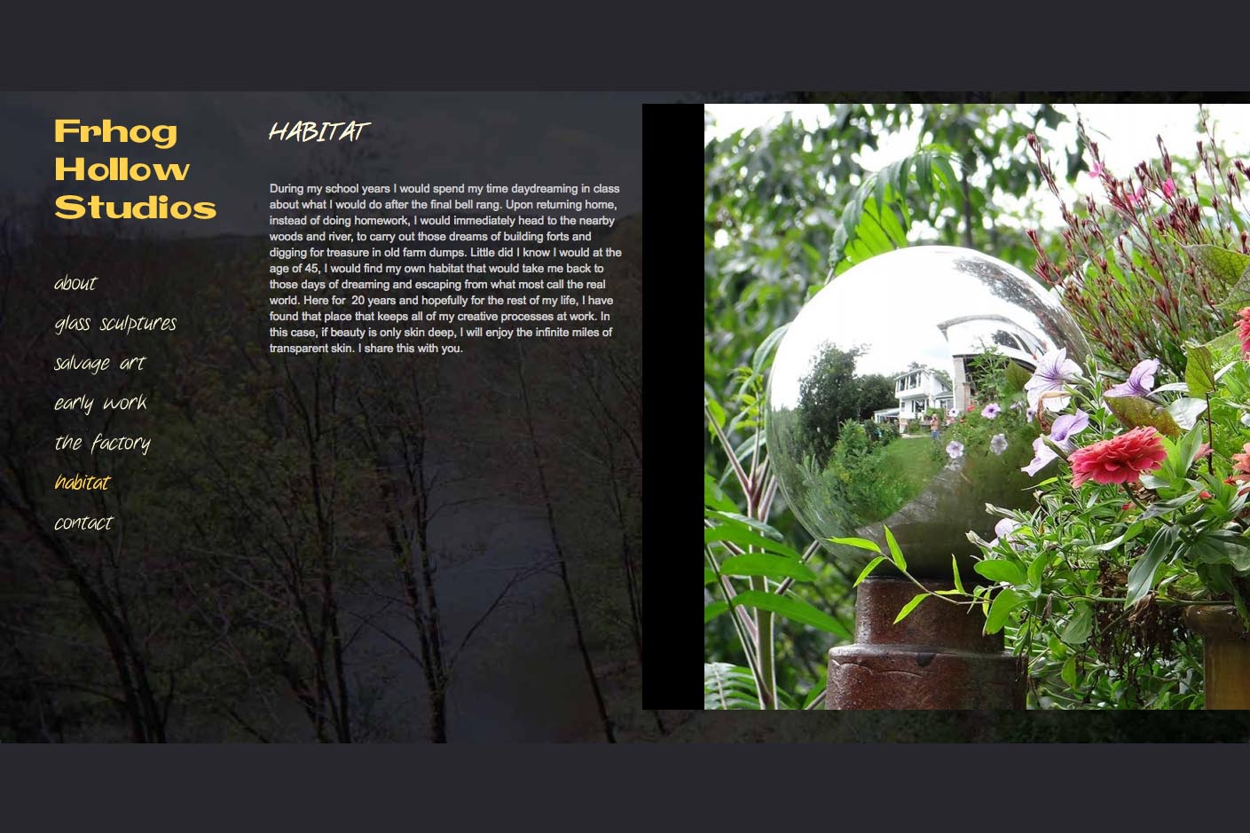 web design for a glass sculpture artist - habitat page