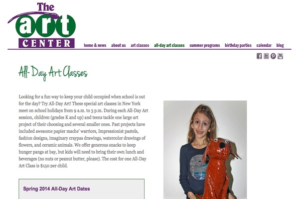 web design for an art school for New York children - art classes page