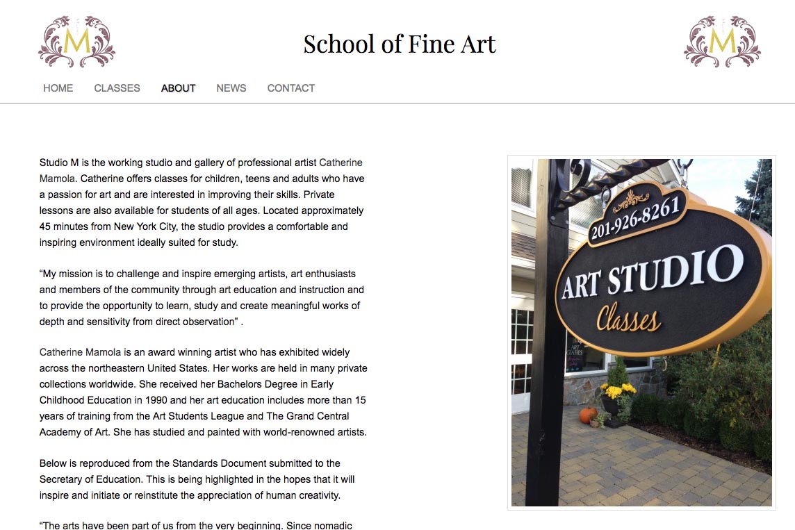 web design for an art school - about page