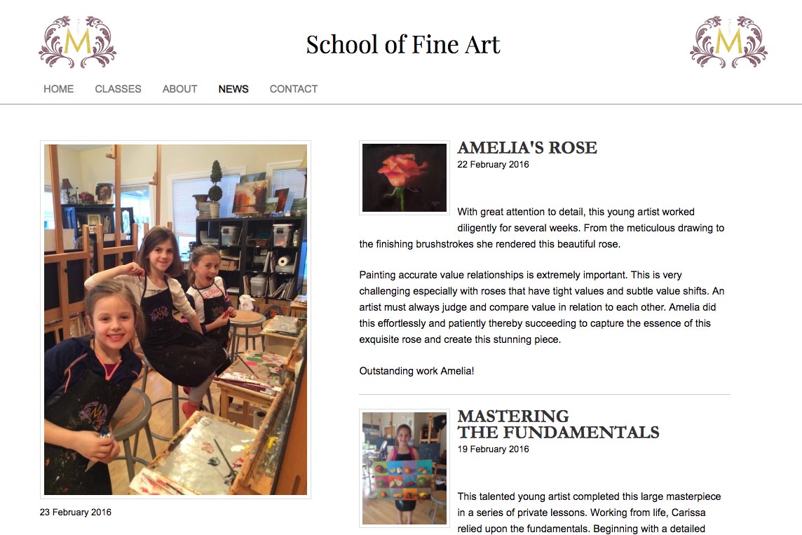 web design for an art school - news page