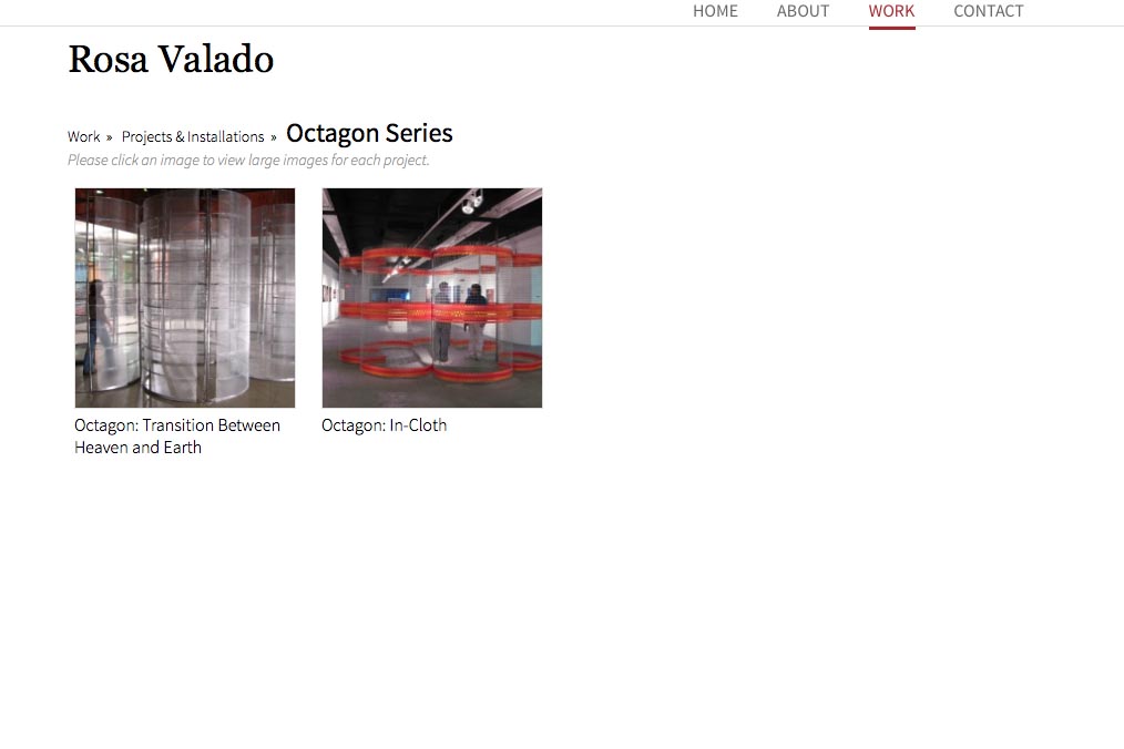 web design for a sculptor, painter and performance artist - Octagon series index page