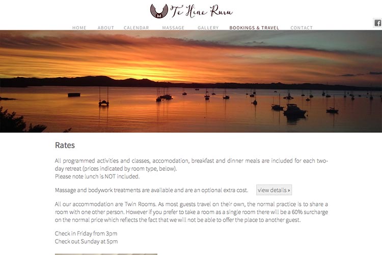 web design for a yoga retreat - rates page