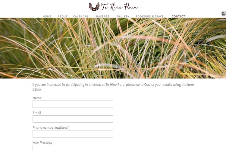 web design for a yoga retreat - contact page