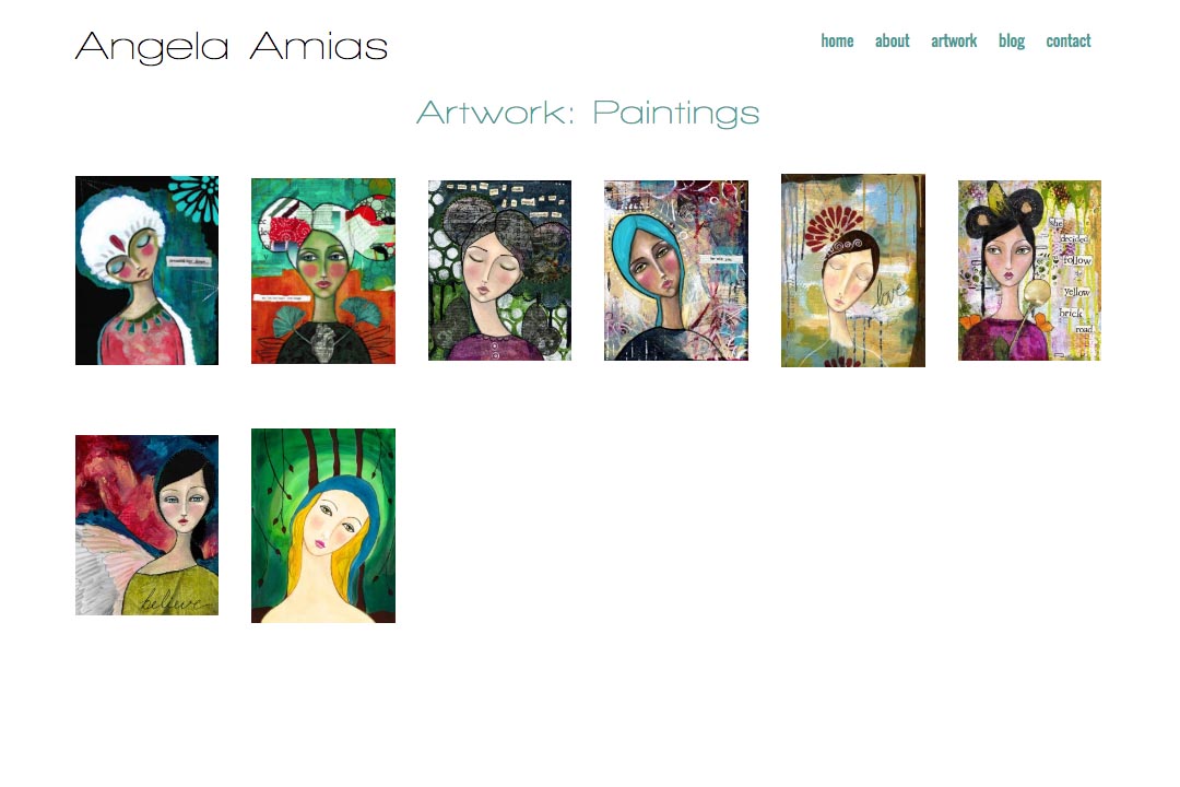 web design for an artist - Angela Amias - paintings index page