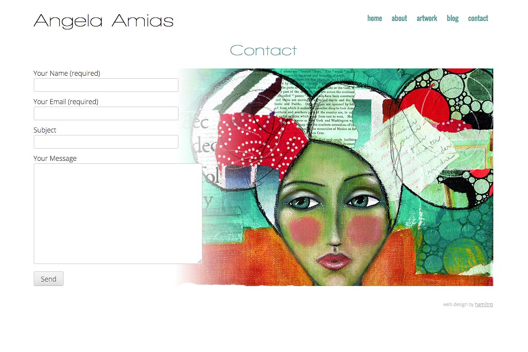 web design for an artist - Angela Amias - contact page