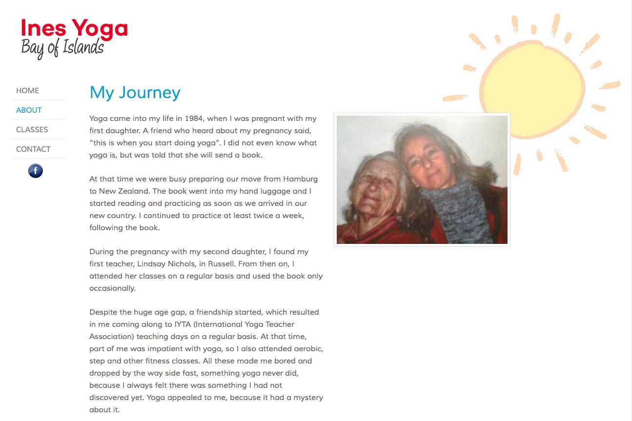 simple web design for a yoga teacher - page about the journey