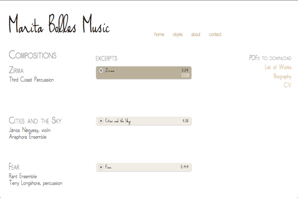 web design for a composer and sculptor - music page