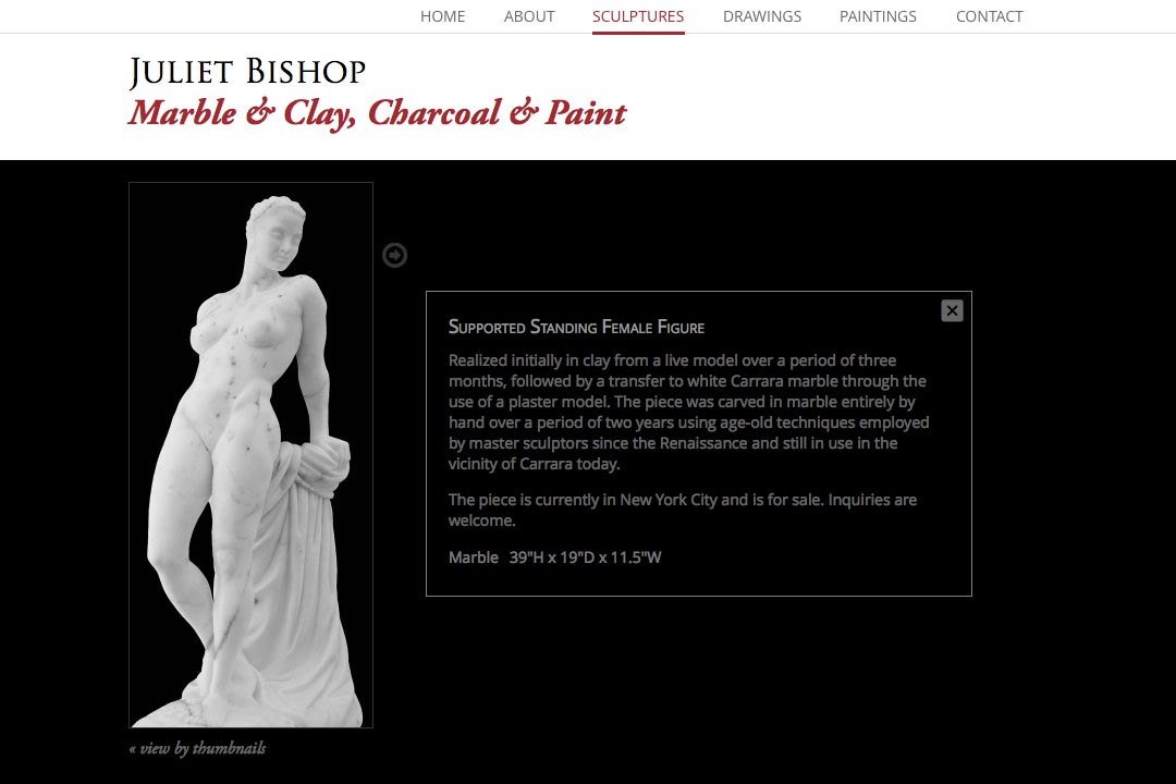 web design for a classical sculptor - sculpture single artwork page