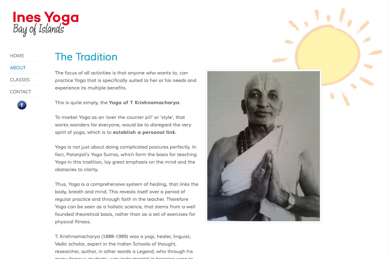 simple web design for a yoga teacher - page about the tradition