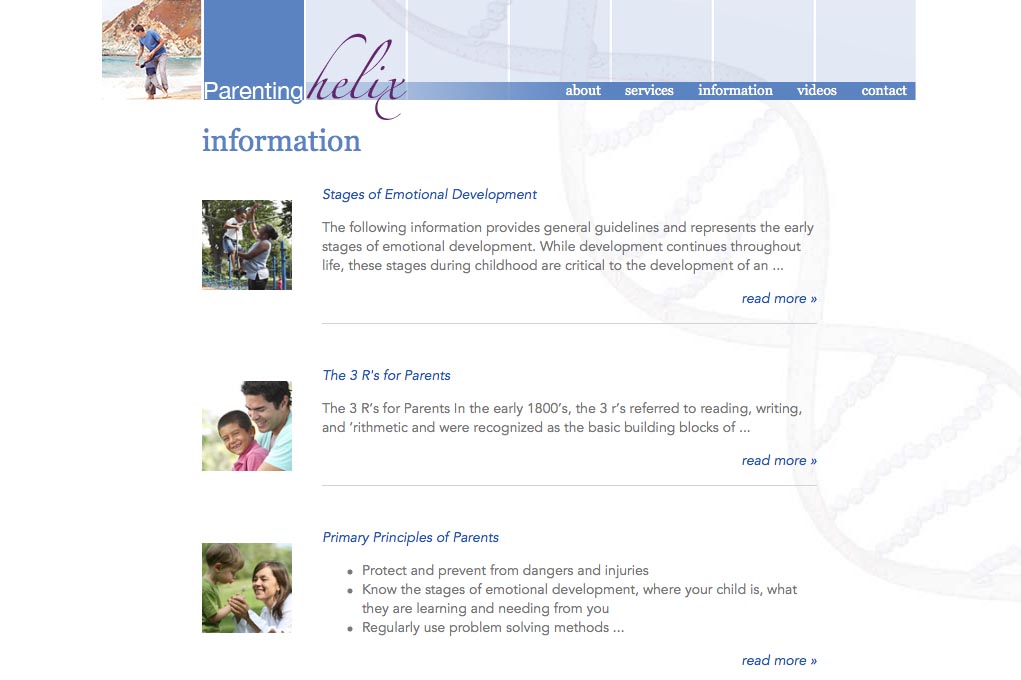 web design for a child psychologist and therapist - information landing page