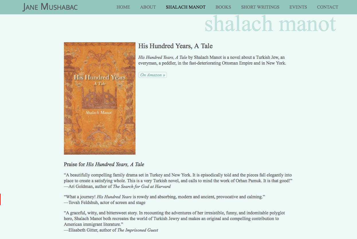 web design for an author - shalach manot single page