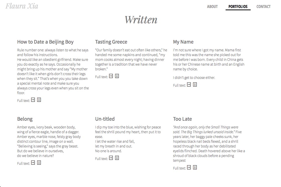 web design for an artist, writer, composer and actor - written works page